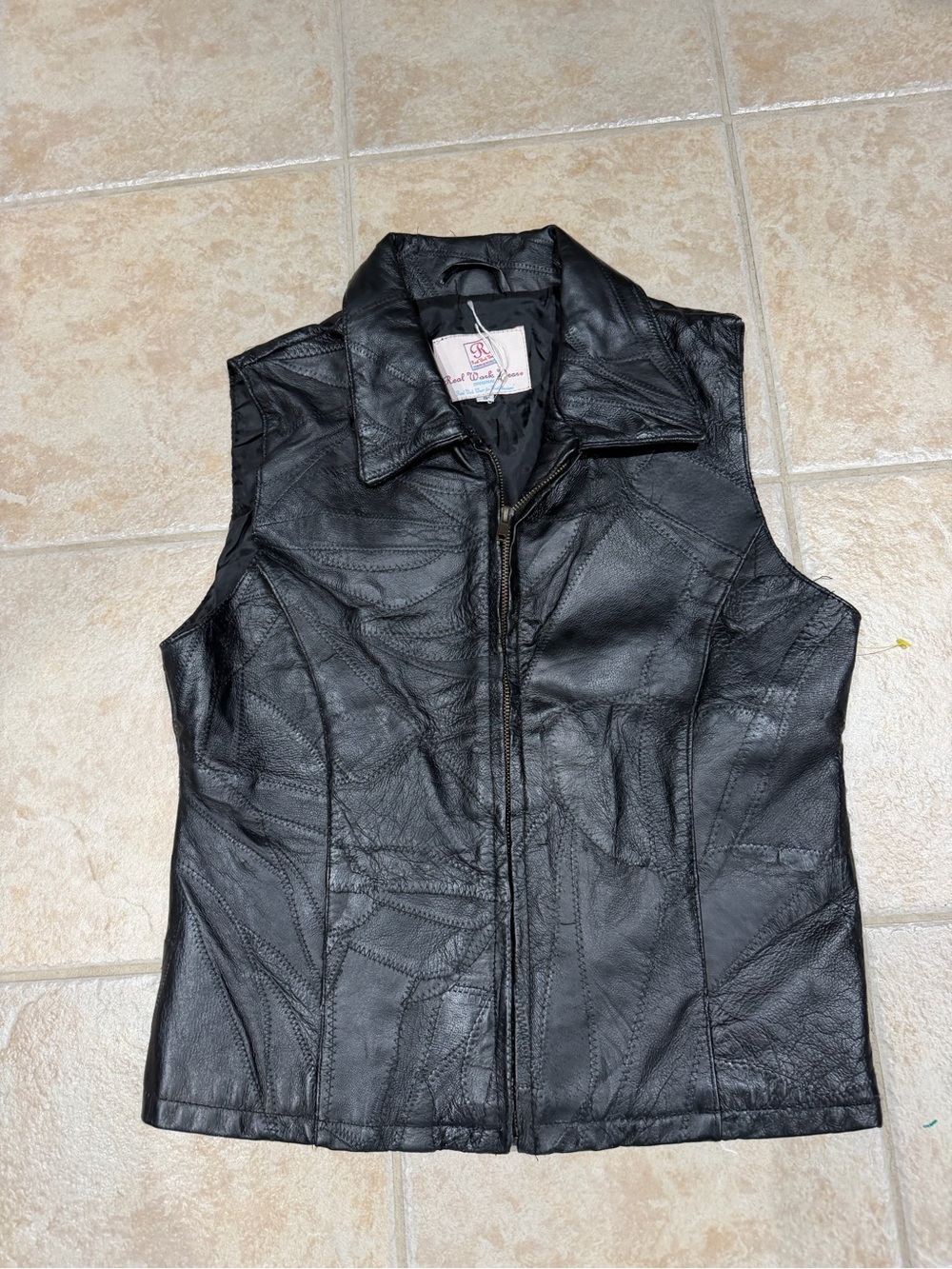 Vintage Real Work Wear Full Zip Leather Vest In Excellent Used Condition Sz S